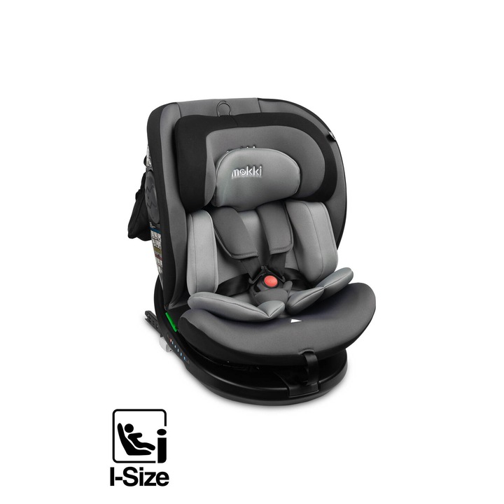 Scaun auto, Caretero, Mokki, i-Size, 40-150 cm, 0-36 kg, Cu sistem Isofix+Top Teather, Rotire 360 grade, Reglare spatar in 5 trepte, Reglare tetiera in 7 trepte, 0 luni+, Conform R129, Gri