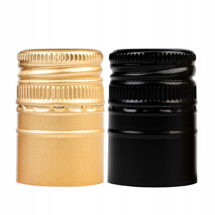 Set Capace Filetate Din Aluminiu Pentru Sticle, Superbutelki, Dimensiune 30/44 mm, Garanteaza Etanseitatea, Mentine Prospetimea Produselor, Material Rezistent si Durabil, Montare Usoara, Culori Auriu, Negru, Multicolor, 50 Buc