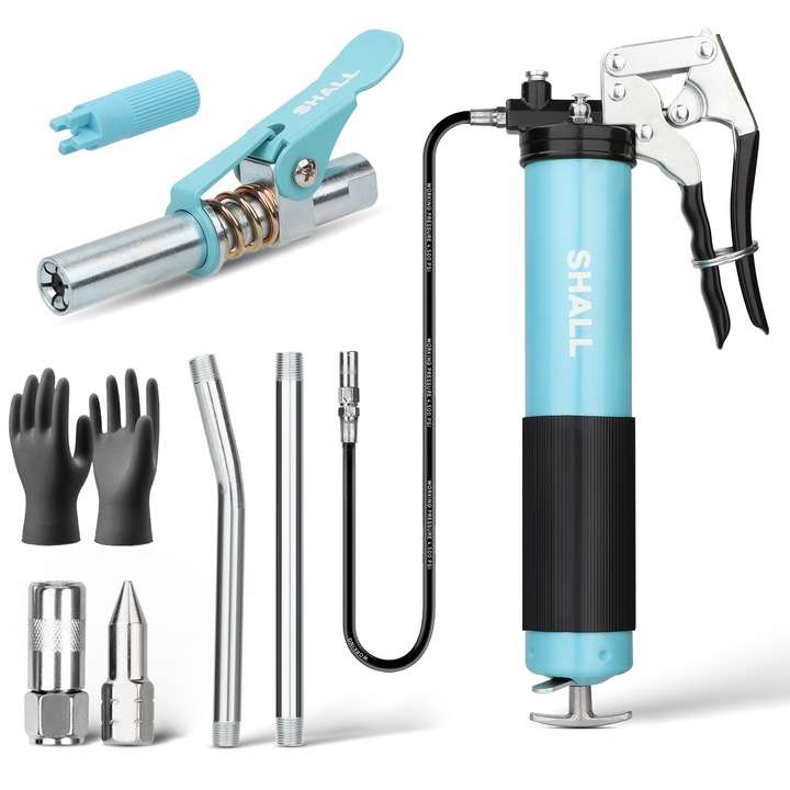 SHALL- Pompa de gresat manuala，7000 PSI Kit pistol pentru unsoare cu maner de pistol