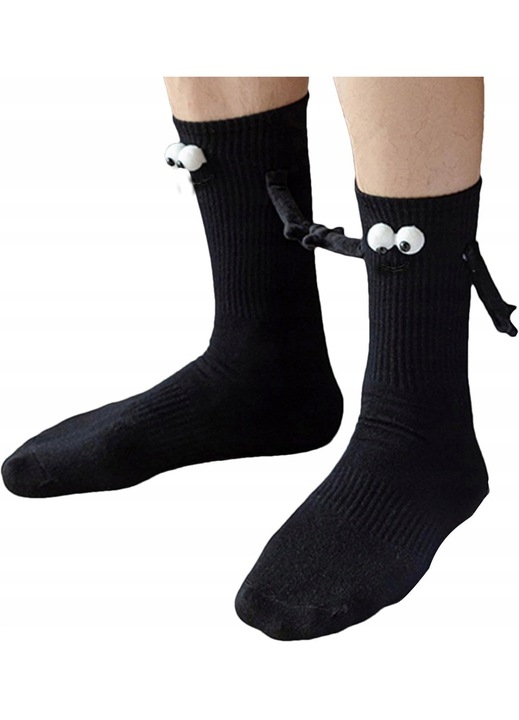 Sosete Cuplu Magnetice Care Se Tin De Mana Cu Ochi De Plus, Unisex, Marime 36-43, Bumbac, Negru