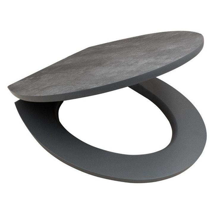 Capac WC Ridder Ciment, Cu Inchidere Lenta Soft Close, Fabricat din MDF Durabil, Sistem de Prindere Rezistent si Design Modern, Compatibil cu Majoritatea Vaselor WC, Culoarea Gri