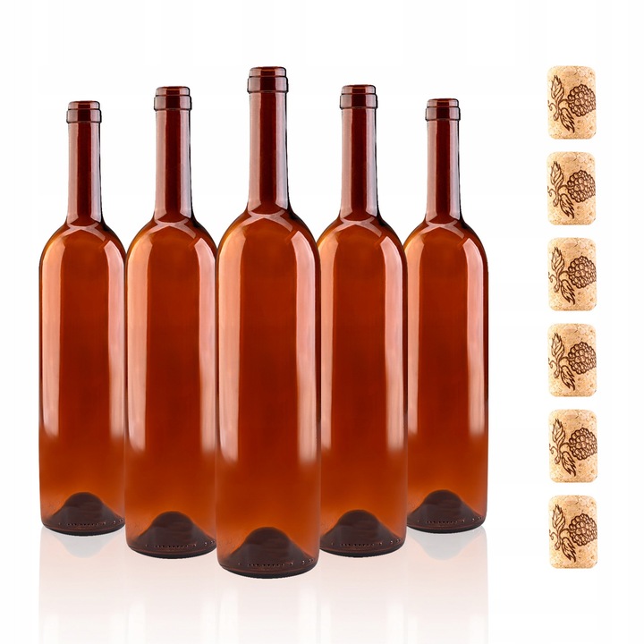 Комплект от 15 бутилки за вино с агломерирана коркова запушалка, 750 мл, кафяви