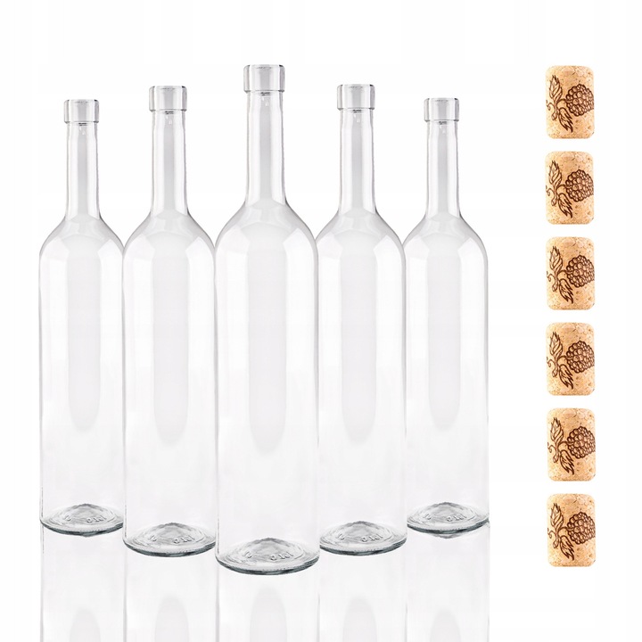 Комплект от 15 бутилки за вино с агломерирана коркова тапа, 750 мл, бял