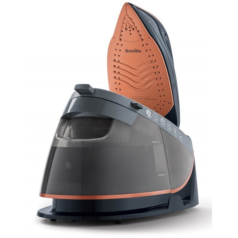 Statie de calcat Breville PressXpress VIN411X, 2600W, 6 bari, jet de abur 245 g/min, talpa ceramica, rezervor apa 1.7 L, oprire automata, Negru-Gri