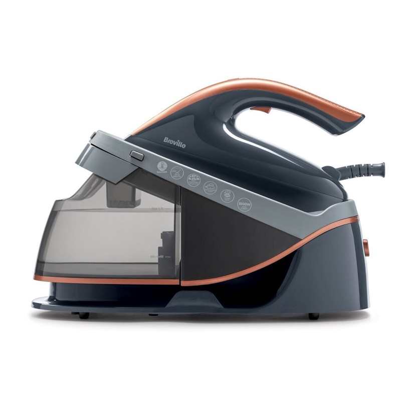 Statie de calcat Breville PressXpress VIN411X, 2600W, 6 bari, jet de abur 245 g/min, talpa ceramica, rezervor apa 1.7 L, oprire automata, Negru-Gri