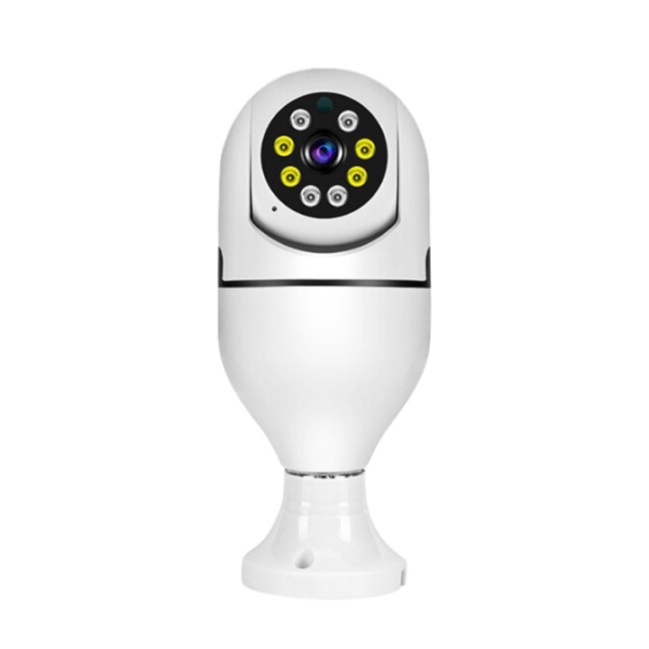 Камера за наблюдение Smart-Bulb PTZ, тип безжична крушка E27 със сензор за движение и приложение Tuya Smart/Smart Life, Full HD 1080P, двупосочна комуникация, цветно нощно виждане, слот за карта за автоматично проследяване на движение + 16gb карта, Бял