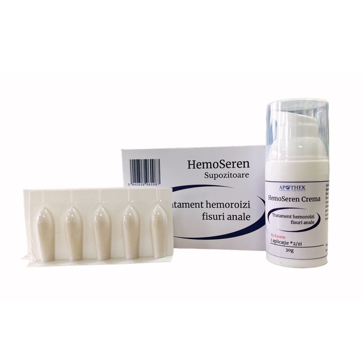 Tratament hemoroizi, fisuri rectale - Hemoseren supozitoare + Hemoseren crema Impachetare