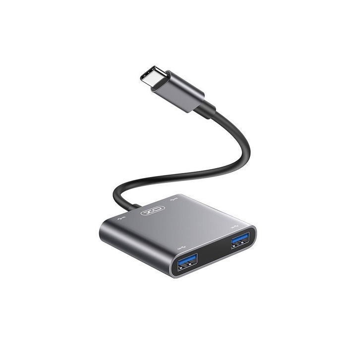 Хъб 4 в 1 от Type-C към 4xUSB-A(3.0), XO HUB012B, сив