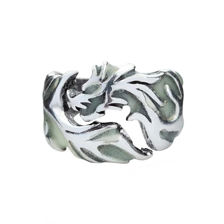 Sárkány fénye a sötét gyűrűben, Grelys Print, unisex, kék fény, 9-es méret (20 mm), fém, ezüst