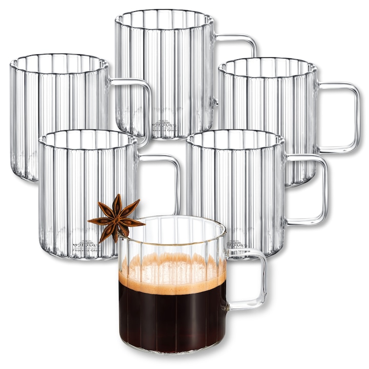 Set cesti cafea termo sticla transparente, 150 ml, 6 x Ceasca elegante, cana pentru cafea, ceai, cappuccino, Thermoglass, Wilmax England