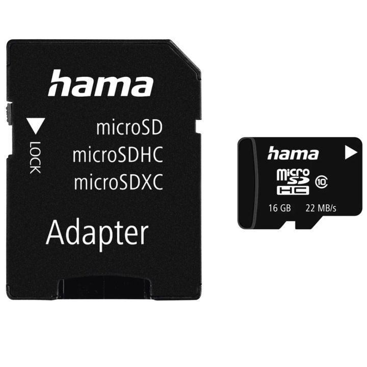 Card de memorie Hama micro SDHC, 16 GB + Adaptor