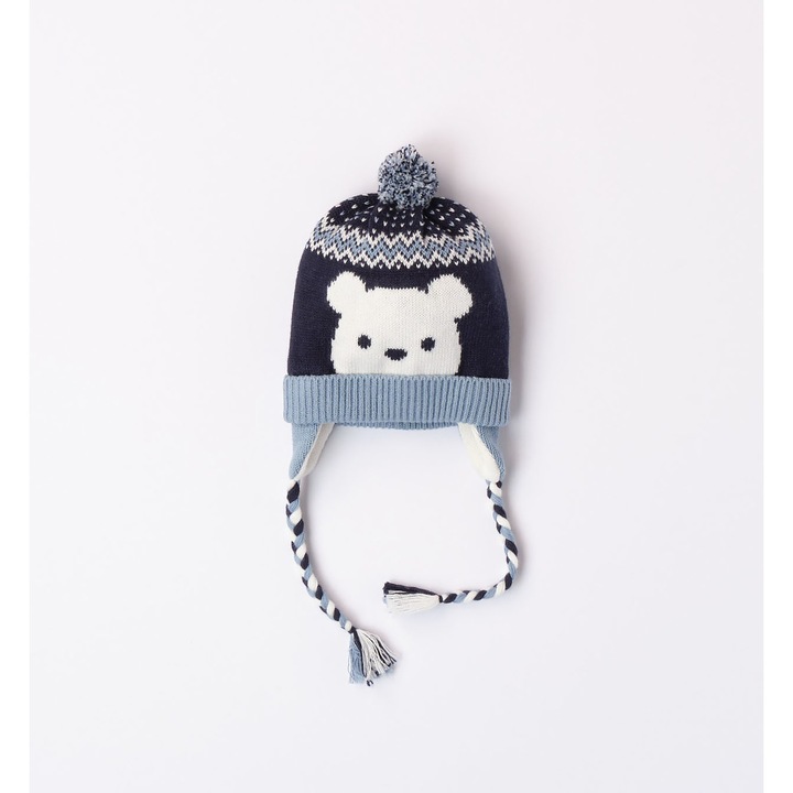 Шапка за момче, I Do, 4.7001, плетена, Бял/Светлосин/Тъмносин