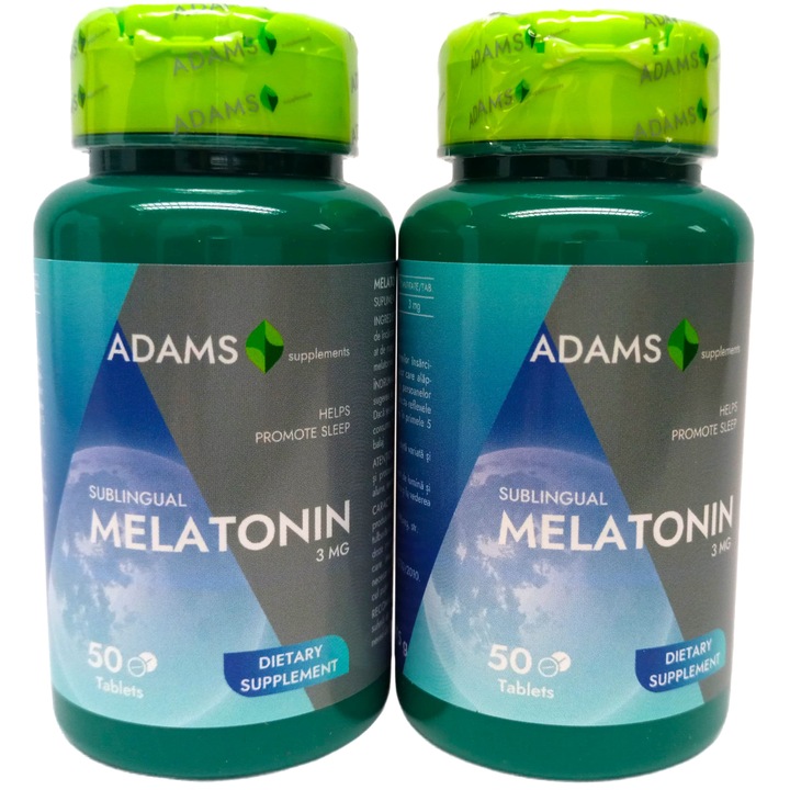 Pachet Melatonina sublinguala 3mg, 2 flacoane x 50 tb, Adams Supplements