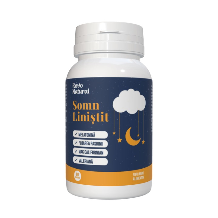 Supliment alimentar premium pentru somn, reducerea stresului si anxietatii, Somn Linistit, 60 capsule, Revo Natural