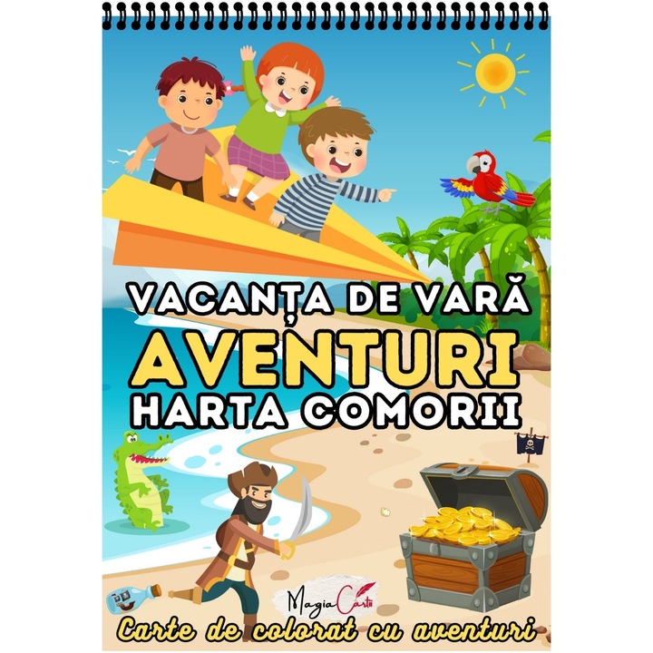 Carte pentru copii, Vacanta de vara Aventuri Harta comorii piratilor, A4, Spira, MAGIA CARTII, Seria Opin Puk