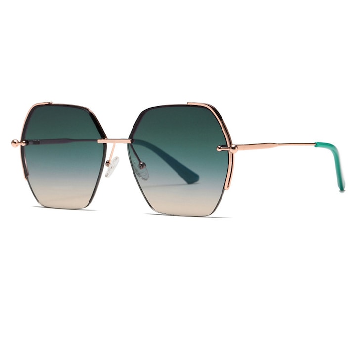 Ochelari de soare Sunglasses (8561) for Women with Metal Frame and Nylon Lens, Hexagonal Rose Gold / Green Verde, Auriu
