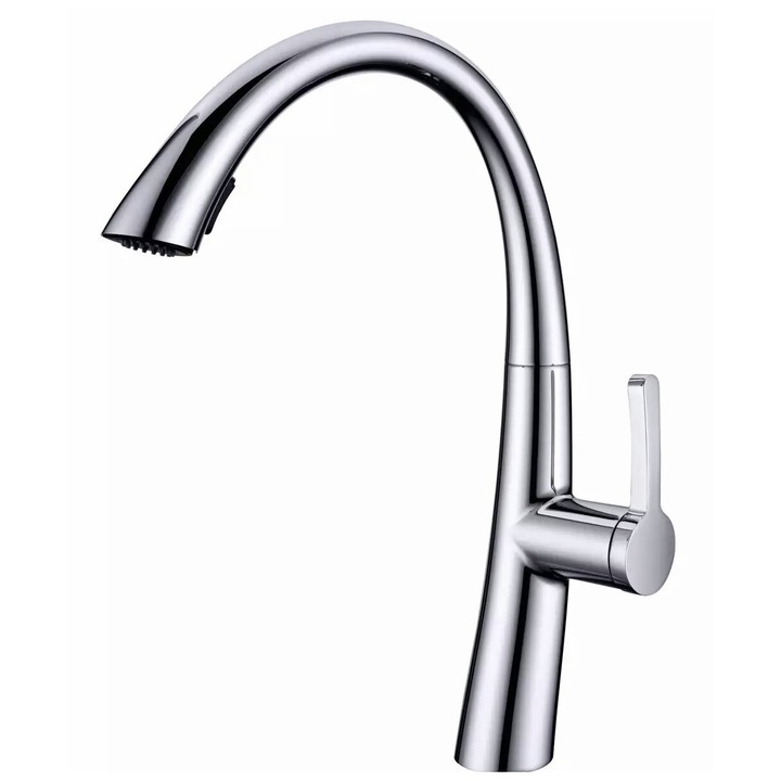 Zena konyhai csaptelep, kihúzható zuhannyal, Kerámiapatron, Szaniterréz, Króm