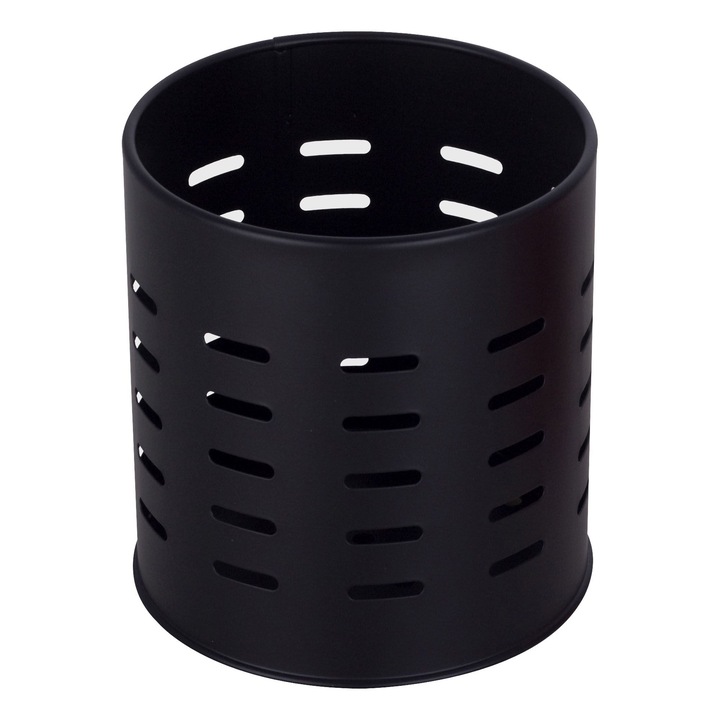 Shopiens fém evőeszköztartó, Ø 12,6 x M 13,1 cm, állvány, fekete