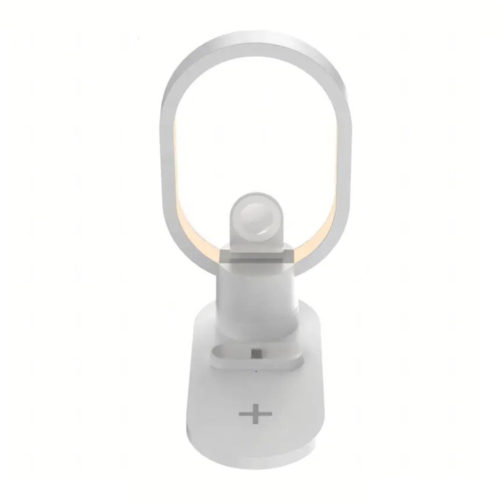 SIKS 4 az 1-ben vezeték nélküli töltő, 4 az 1-ben töltőállomás, LED világítással, gyorstöltő 15 W-os gyorstöltés, C típusú USB kábel mellékelve, fehér