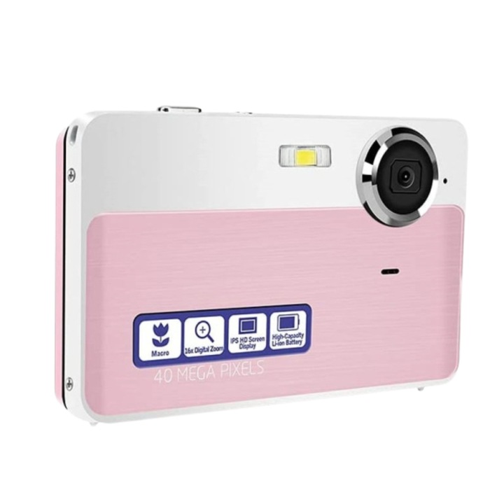 Camera foto digitala pentru copii, Ecran 2.4 inch, Rezolutie 40MP, Zoom 16X, Video Portabil, Roz