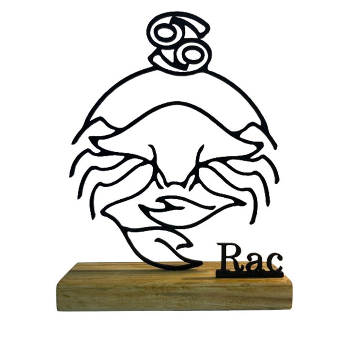 Decoratiune zodie RAC pe baza de lemn, 19 cm, negru, imprimat 3D