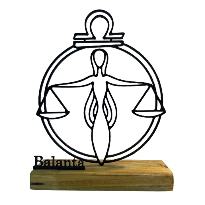 Decoratiune zodie BALANTA pe baza de lemn, 18 cm, negru, imprimat 3D