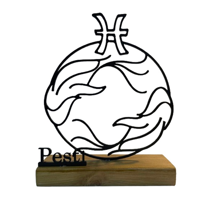 Decoratiune zodie PESTI pe baza de lemn, 17 cm, negru, imprimat 3D