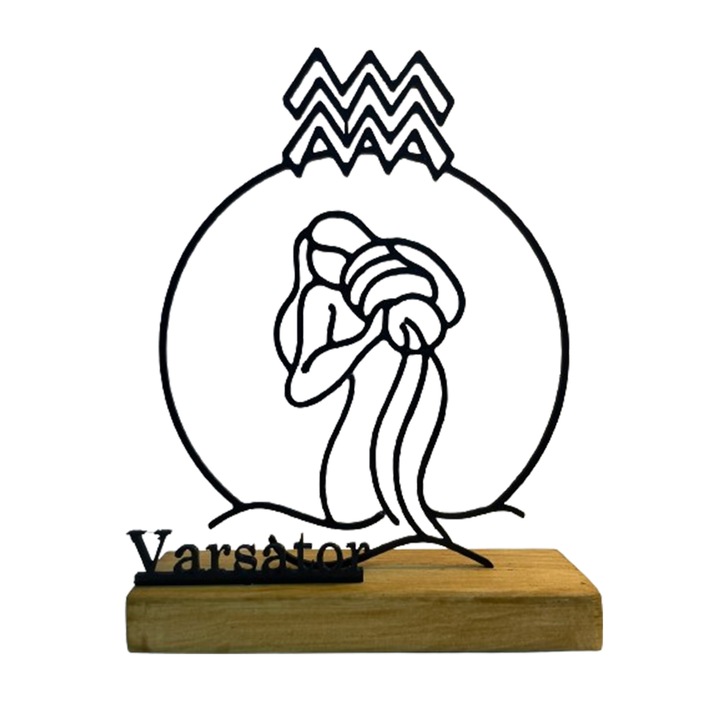 Decoratiune zodie VARSATOR pe baza de lemn, 19 cm, negru, imprimat 3D