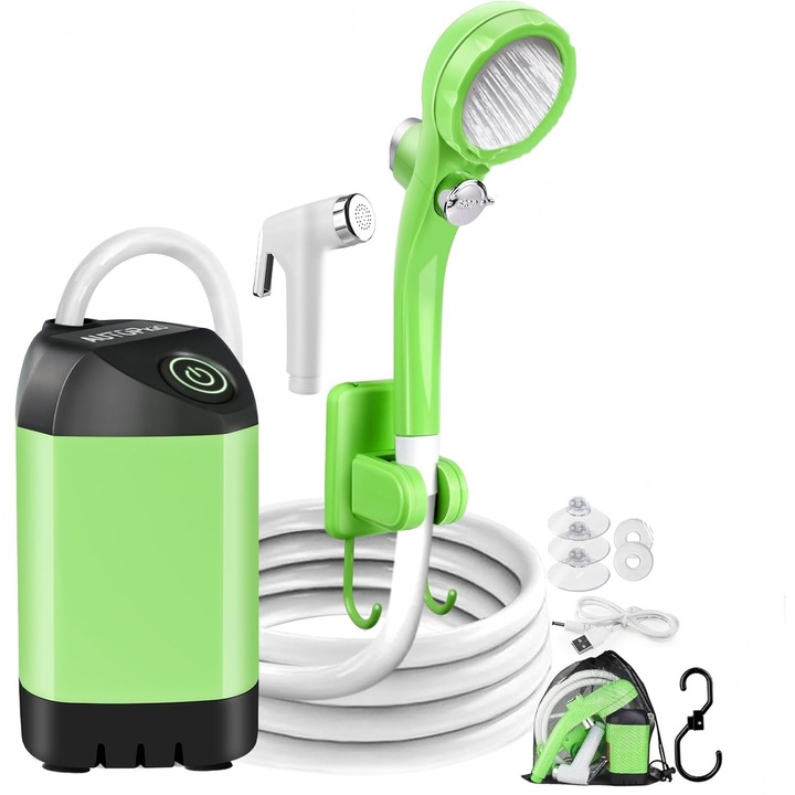 Преносим къмпинг душ с електрическа помпа и 4500 mAh акумулаторна батерия, дебит 0-8L/min регулируем, IPX7, водоустойчив за туризъм, риболов, миене на коли, животни