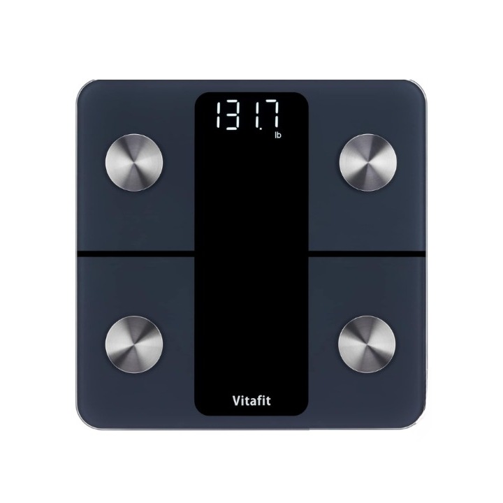 Cantar Corporal Digital, Vitafit, pentru Analiza Compozitiei Corporale - Grasime si Masa Musculara, cu 13 Masuratori, Indicator BMI, cu Bluetooth, Sincronizare cu Apple Health si Samsung Health, max 180 kg, Negru