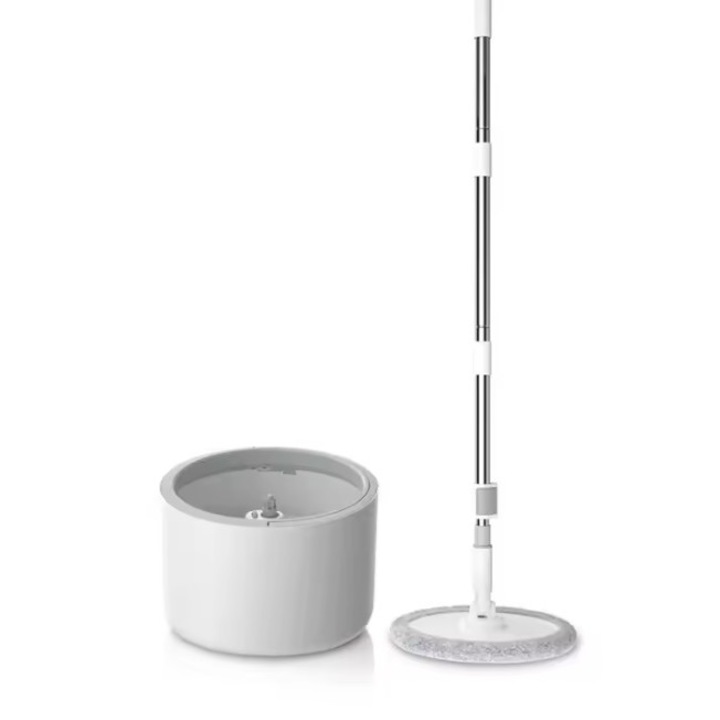 Set mop rotativ cu doua rezerve din microfibra si auto spalare, coshop®, compartimente pentru apa curata si murdara, robinet de scurgere a apei si consum redus, alb, 5 L