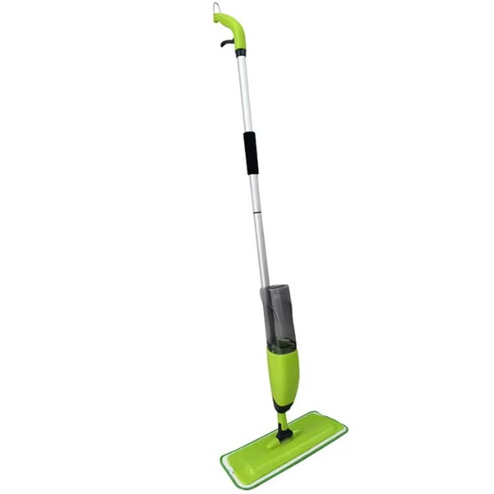 Mop pliabil cu pulverizator, coshop®, rezervor 600 ml, laveta microfibra, adaptat pentru toate suprafetele, maner ergonomic, verde, 115 cm