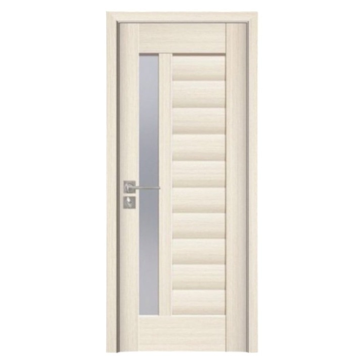 Usa interior din MDF Novo Doors ND03 LUX PREMIUM, Cadru din lemn masiv, Kit complet, Toc reglabil INCLUS, Plinta pe Ambele Parti, 80x200 cm, Crem