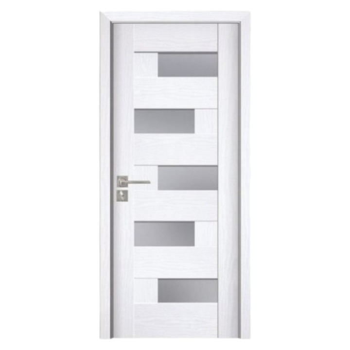 Usa interior din MDF Novo Doors ND05 LUX PREMIUM, Cadru din lemn masiv, Kit complet, Toc reglabil INCLUS, Plinta pe Ambele Parti, 70x200 cm, Alb