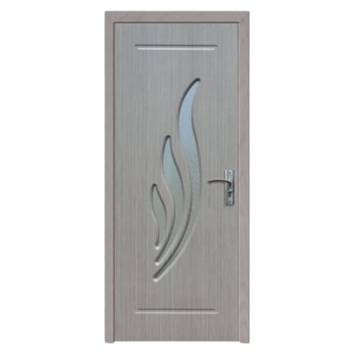 Интериорна MDF врата Novo Doors ND310, Рамка от масивно дърво, Пясъкоструено стъкло, Пълен комплект, Регулируема каса ВКЛЮЧЕНА, Включени дръжки и панти, 80x200 см, Светло сиво