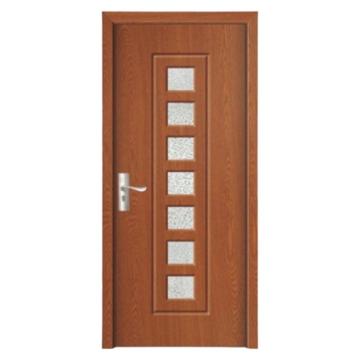 Usa interior din MDF Novo Doors ND236, Cadru din lemn masiv, Geam Sablat, Kit complet, Toc fix 10 cm inclus, Manere si balamale incluse, 60x200 cm, Maro