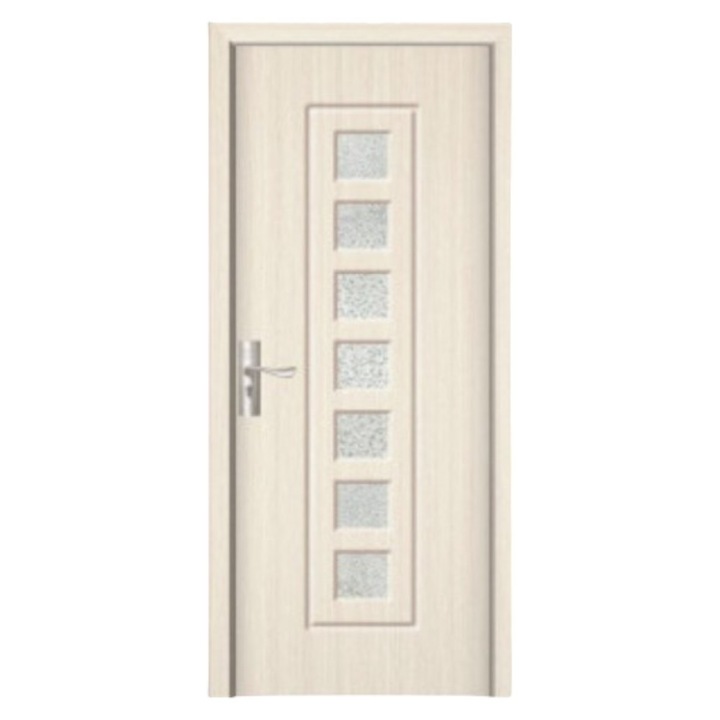 Usa interior din MDF Novo Doors ND236, Cadru din lemn masiv, Geam Sablat, Kit complet, Toc reglabil INCLUS, Manere si balamale incluse, 60x200 cm, Crem