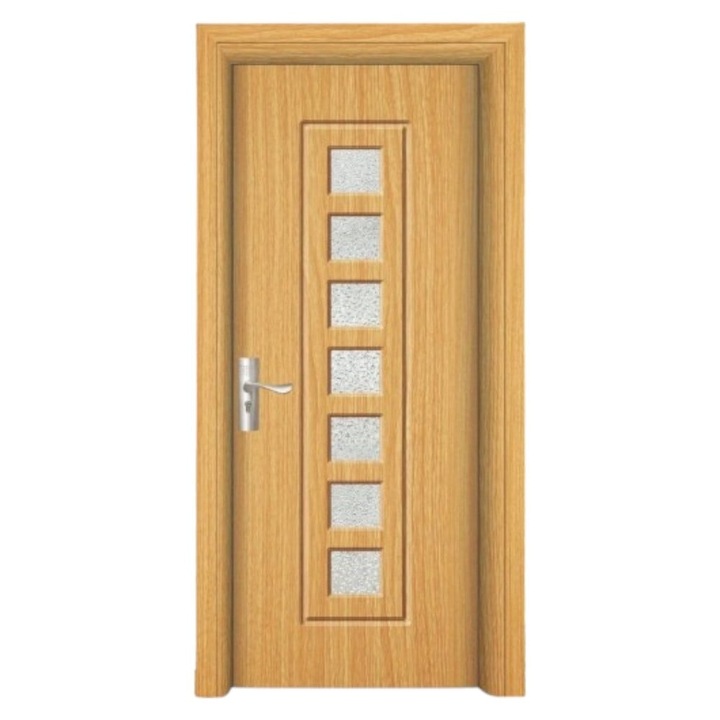 Usa interior din MDF Novo Doors ND236, Cadru din lemn masiv, Geam Sablat, Kit complet, Toc fix 10 cm inclus, Manere si balamale incluse, 80x200 cm, Maro deschis