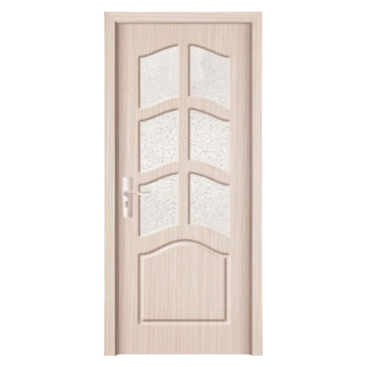 Usa interior din MDF Novo Doors ND109, Cadru din lemn masiv, Geam Sablat, Kit complet, Toc fix 10 cm inclus, Manere si balamale incluse, 80x200 cm, Crem