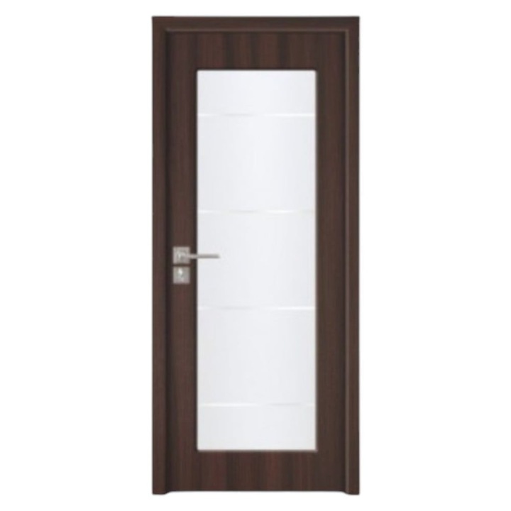 Врата Novo Doors ND110-1 MDF интериорна, Рамка от масивно дърво, Пясъкоструено стъкло, Пълен комплект, Включена фиксирана каса 10 см, Включени дръжки и панти, 70x200 см, Венге