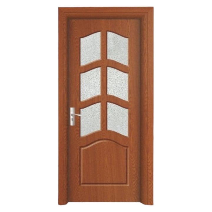 Usa interior din MDF Novo Doors ND109, Cadru din lemn masiv, Geam Sablat, Kit complet, Toc fix 10 cm inclus, Manere si balamale incluse, 60x200 cm, Maro
