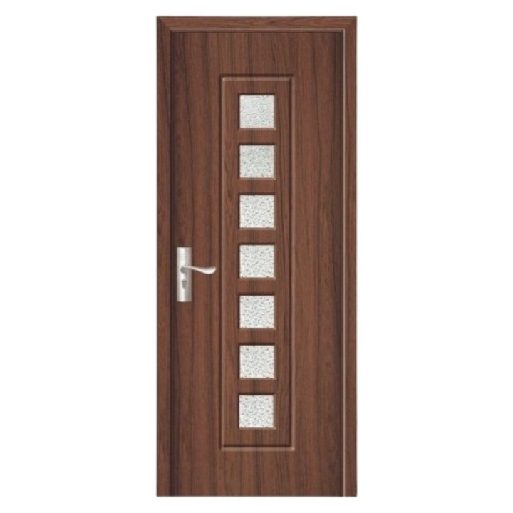 Usa interior din MDF Novo Doors ND236, Cadru din lemn masiv, Geam Sablat, Kit complet, Toc fix 10 cm inclus, Manere si balamale incluse, 80x200 cm, Maro inchis