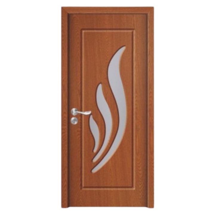 Usa interior din MDF Novo Doors ND310, Cadru din lemn masiv, Geam Sablat, Kit complet, Toc fix 10 cm inclus, Manere si balamale incluse, 60x200 cm, Maro