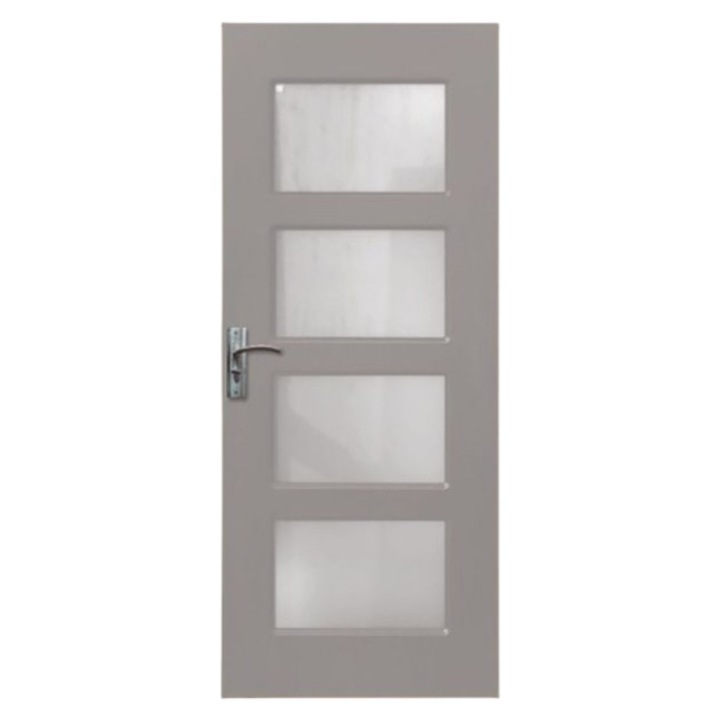 Интериорна MDF врата Novo Doors ND317, Рамка от масивно дърво, Пясъкоструено стъкло, Пълен комплект, Включена фиксирана каса 10 см, Включени дръжки и панти, 80x200 см, Сив