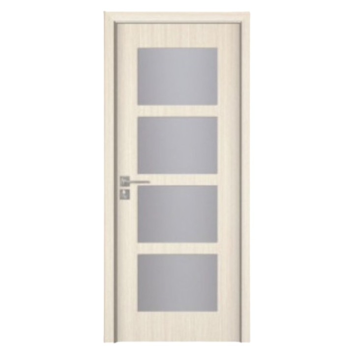 Usa interior din MDF Novo Doors ND317, Cadru din lemn masiv, Geam Sablat, Kit complet, Toc reglabil INCLUS, Manere si balamale incluse, 80x200 cm, Crem