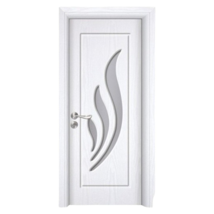 Usa interior din MDF Novo Doors ND310, Cadru din lemn masiv, Geam Sablat, Kit complet, Toc fix 10 cm inclus, Manere si balamale incluse, 70x200 cm, Alb