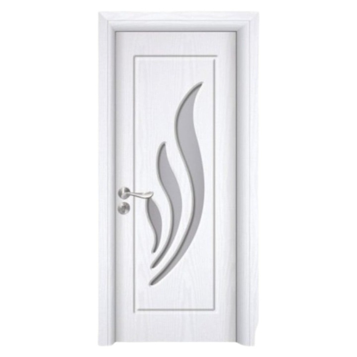 Интериорна MDF врата Novo Doors ND310, Рамка от масивно дърво, Пясъкоструено стъкло, Пълен комплект, Регулируема каса ВКЛЮЧЕНА, Включени дръжки и панти, 70x200 см, Бял