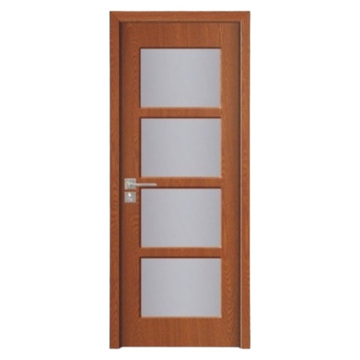 Usa interior din MDF Novo Doors ND317, Cadru din lemn masiv, Geam Sablat, Kit complet, Toc fix 10 cm inclus, Manere si balamale incluse, 80x200 cm, Maro