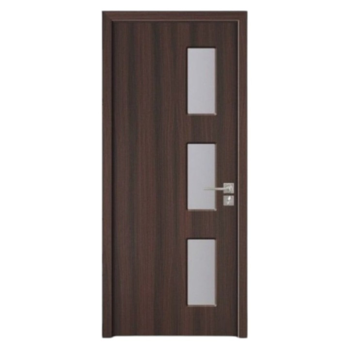 Usa interior din MDF Novo Doors ND316, Cadru din lemn masiv, Geam Sablat, Kit complet, Toc fix 10 cm inclus, Manere si balamale incluse, 70x200 cm, Wenge