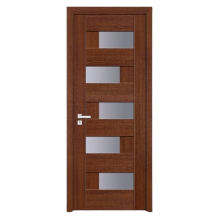 Usa interior din MDF Novo Doors ND05 LUX PREMIUM, Cadru din lemn masiv, Kit complet, Toc reglabil INCLUS, Plinta pe Ambele Parti, 80x200 cm, Maro